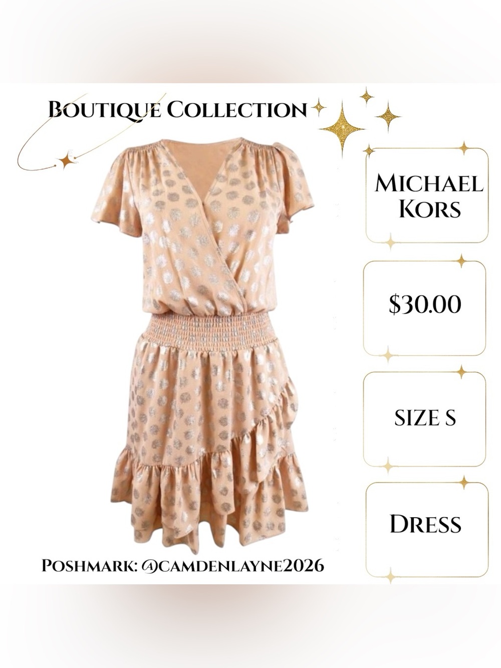 Michael Kors Women's Julia Foil-Print Smock-Waist Dress - Picture 2 of 7